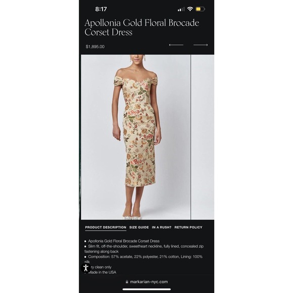 Markarian Dresses & Skirts - Markarian Apollonia Gold Floral Brocade 8 Dress